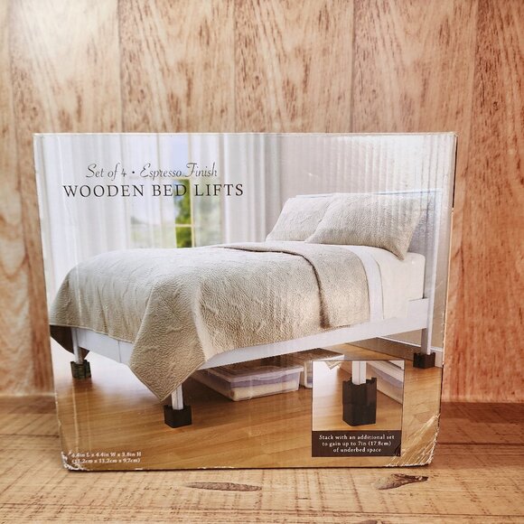 Bed Bath and Beyond Espresso Wooden Bed Post Lifts Brown Lot of 4 New In Box - Picture 3 of 4